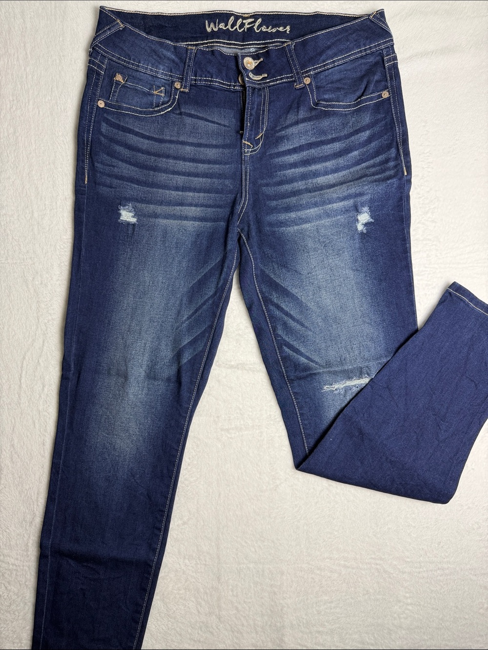 Wallflower Navy Blue Skinny Jeans with Distressed Details Juniors Size 13